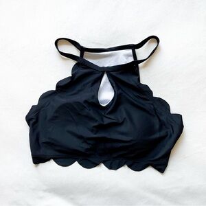 Black Scalloped Halter Bikini Top
